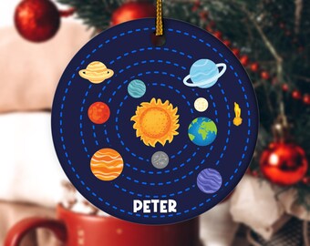 Custom Solar System Ornament, Outer Space Xmas, Planet Christmas Ornament, Personalized Astronaut Ornament, Space Ornament CYMR48