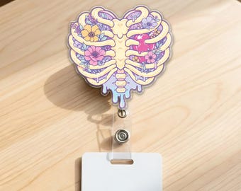 Portatarjetas de anatomía, portatarjetas médico floral, portatarjetas de esqueleto, portatarjetas de corazón, portatarjetas, portatarjetas de enfermera, regalo para el sector salud GAKN07-1