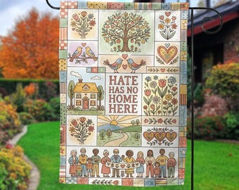 Hate Has No Home Here Garden Flag, Resist Subtle Anti Floral House Flag Retro Liberal Subtle Democrat Flag, FDT Minimalist Decor NHQT01-01