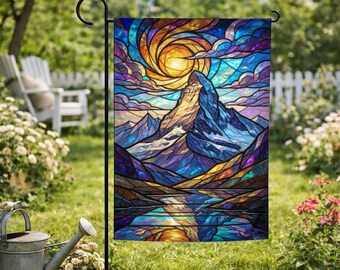Mountain Range Stained Glass Flag, Nature Flag, Mountain Flag, Garden Flag, Garden Decoration, Nature Lovers C2HX08-5