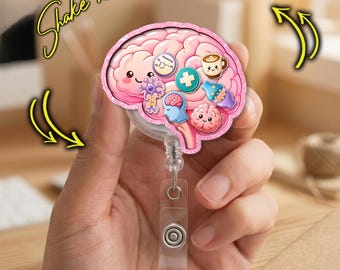 Neurology Shaker Badge Reel, Brain Badge Reel, Cute Neuro Nurse Retractable ID Holder, Neuroscience Gift for Neurologist Doctor NHS308