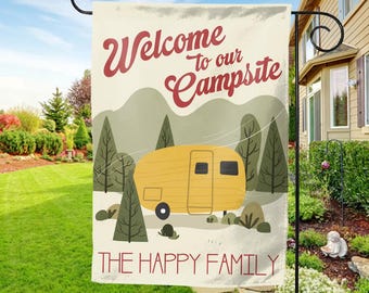 Welcome to our Campsite Personalized Garden Flag,Camping Flag,Campsite Flag,Camper Garden Flag,Happy Camper Garden Flag BXL424