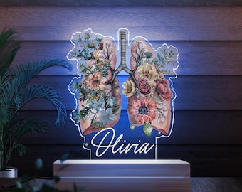 Personalized Lung Floral Pulmonologist Night Light, Custom Medical Student Graduation Gift, Doctor Gift,Medical Pneumologist Lamp C1E518