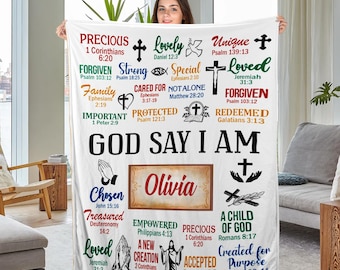 God Say I Am, Custom Name, Personalized Blanket, Inspiration Quote Blanket, Positive, Easter Gift, Christian Gift, Jesus Lover GiftDZOI05