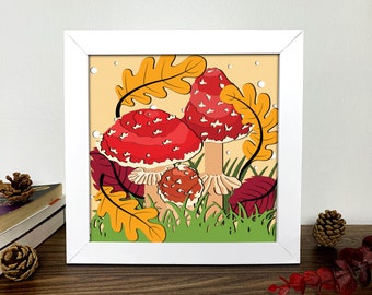 Autumn Mushrooms Shadow Box 3D Svg,Mushrooms 3D Svg ,Mushrooms 3D Box Svg,Mushrooms Light Box Svg,Layered Cardstock Art, Shadow Box Template