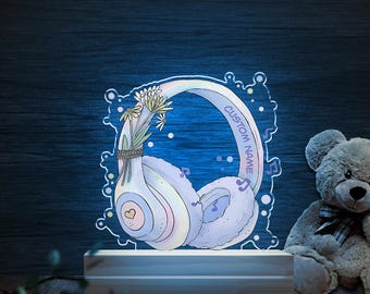 Personalized Cute Headphone Night Light | Custom Name LED Lamp | Listening to Yourself | Relaxing Mental Health Care & Bedroom Decor JCKN09