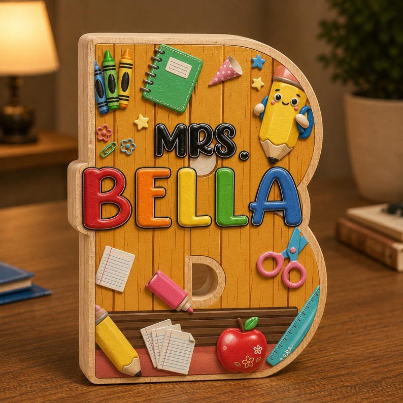 Personalized Teacher Alphabet Wooden Block, Custom Classroom Desk Decor ...