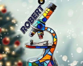 Custom Microscope Christmas Tree Ornament, Science Lover Gift,Unique Science Lab and Club Ornament Decoration, Ideal Laboratory Gift NFX126