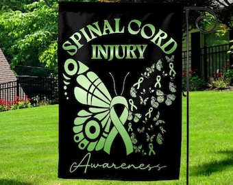 Spinal Cord Injury Garden Flag, Spinal Cord Injury Awareness,Green Ribbon Flag,Spinal Cord Injury Warrior,Traumatic Injury D2I510