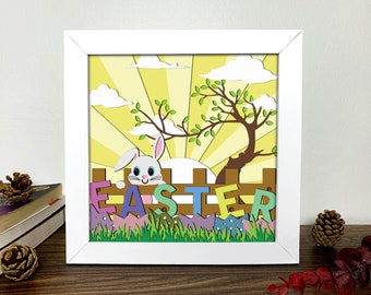 Happy Easter Shadow Box 3D Svg,Easter 3D Svg,Happy Easter Svg,Bunny Svg,Happy Easter Light Box Svg,Layered Cardstock Art,Shadow Box Template