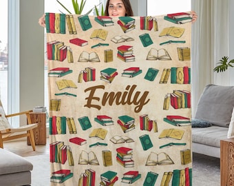 Personalized Book Blanket, Vintage Books Blanket, Book Lover, Birthday Gift For Reading Lover, Bookworm, Nerd, Christmas Gift NEX144