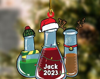 Personalized Glass Chemistry Christmas Ornament 2D Flat Acrylic Orrnament, Biological Science Xmas Ornament,Science Teacher Decor DZOJ13