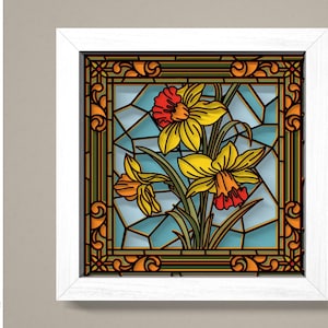 3D SVG Glasmalerei Narzisse Blumen Shadow Box, 3D Blumen svg, 3D SVG Blumen Glasmalerei Papercut, Shadow Box svg, Cricut Silhouette