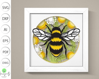 3D Honey Bee Shadow Box SVG, Bee 3D Box Svg ,Bee Flower Svg ,Spring Bee 3D Light Box Svg ,Spring 3D Svg , Layered Cardstock Art