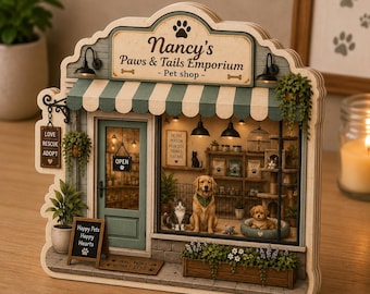 Personalized Pet Shop Wooden Block, Custom Pet Store Desk Decor, Dog & Cat Lover Gift, Pet Groomer Gift, Veterinary Clinic Decor NRD-HSH19