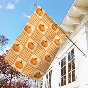 Pumpkin Plaid Garden Flag, Orange Gingham Fall Yard Decor, Rustic Autumn Patchwork Outdoor Flag, Thanksgiving Garden Decor B1HP19