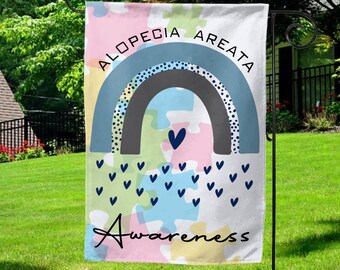Alopecia Awareness Garden Flag | Welcome Sign | New Home | Decorative House Banner | Blue Awareness Ribbon D2JM13