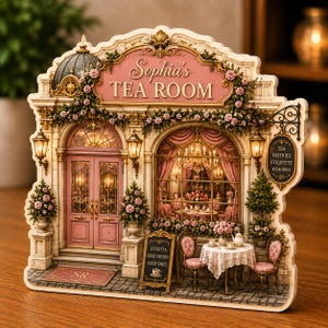 Custom Tea Room Wooden Block, Personalized Tea House Decor, Elegant Tea Shop Storefront Sign, Tea Lover Gift, Vintage Café Decor NRD-STH18