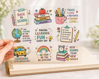 Pegatina UV DTF para profesores, paquete de pegatinas de regreso a clases, envoltura para vasos de profesores, transferencia para latas de vidrio de aula, regalo de agradecimiento para profesores NRD-NTH11