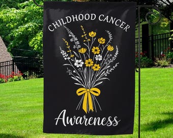 Childhood Cancer Awareness Double Sided Flag - Gold Ribbon Garden Flag, Rainbow Design, Pediatric Cancer Support, Kid Fighting Cancer D2I404