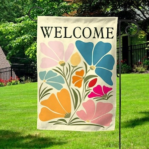 Floral Garden Flag, Retro Flower Yard Flag, Boho Spring Garden Flag, House Flag,Garden Art, Inspirational Art,Boho Decor,Summer Decor BYMH13