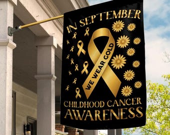 Childhood Cancer Awareness Garden Flag, In September We Wear Gold Yard Sign, Support Cancer Ribbon Outdoor Decor G5ON36
