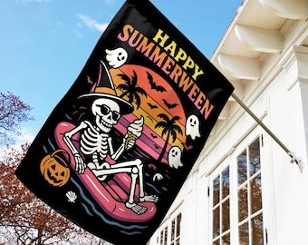 Summer Garden Flag Summer Banner Garden & Yard Decoration Spooky Garden Banner Jack o Lantern Pineapple Yard Decoration Porch Decor BZGL09