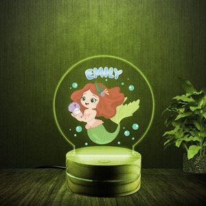 Custom Colorful Mermaid Acrylic Night Light Baby, Birthday Gift for Girls Custom Led Light Kids Unique Bedroom Decor NFY423