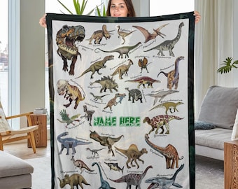 Personalized Dinosaur Blanket for Kids, Ships Next Day-Dino Throw Blanket for Boys and girls,Bedroom-Educational Blankets-USA Based DZOJ51