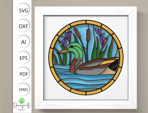 Stained Glass Mallard Shadow Box 3D Svg ,Mallard 3D Box Svg ,Animal Stained Glass Light Box Svg ,Mallard 3D Svg,Layered Cardstock Art