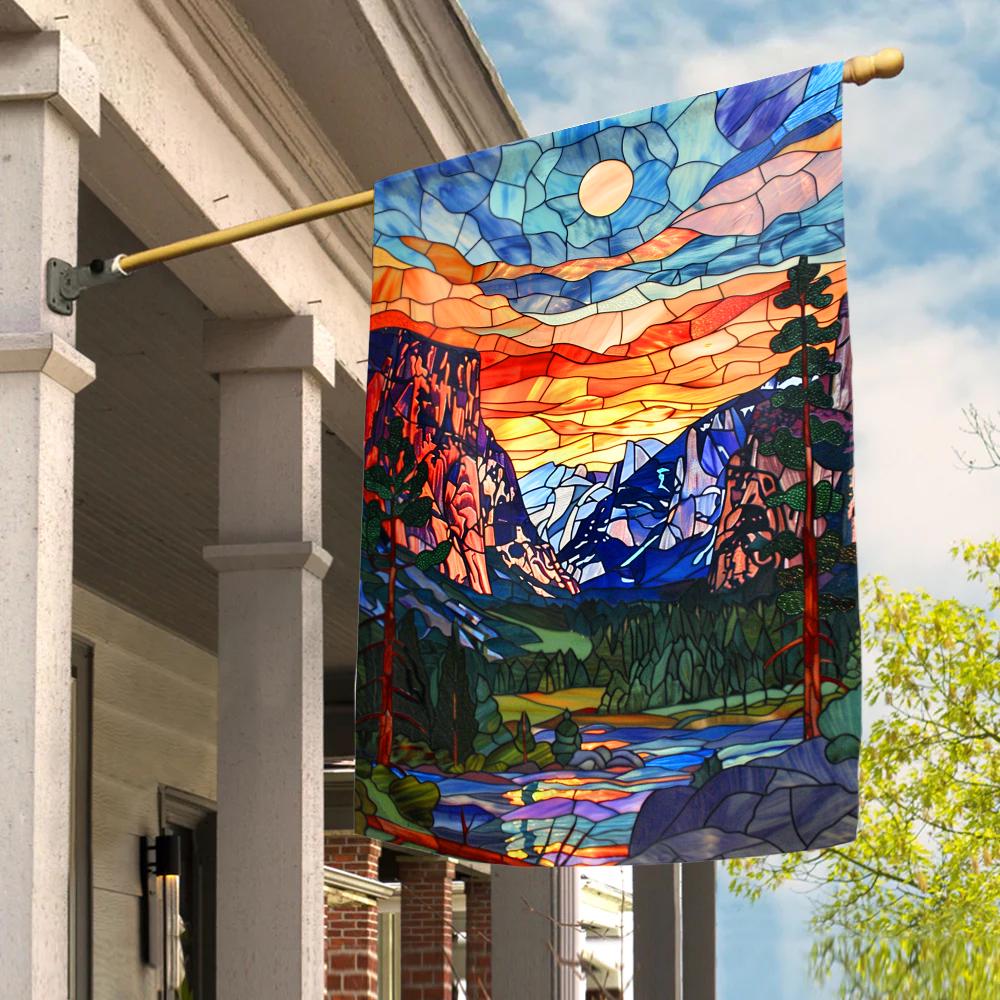 Mountain Range Stained Glass Flag, Nature Flag, Mountain Flag