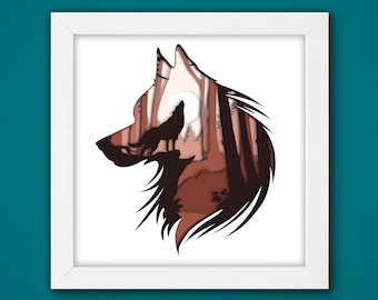 Wolf Shadow Box 3D Svg, Wolf 3D Svg ,Wolf 3D Box Svg ,Wolf Light Box Svg ,Layered Cardstock Art, Shadow Box Template