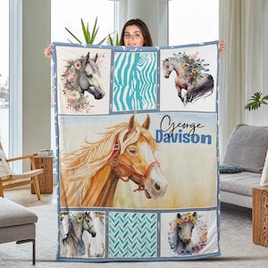 Custom Horse Blanket With Name, Horse Baby Blankets, Horse Lover Gift, Horse Throw Blanket, Horse Gift For Girl, Horse Blanket BXLR35