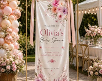 Floral Baby Shower Welcome Sign, Personalized Fabric Welcome Banner, Girl Baby Shower Blossom Decor BRD-ZG154
