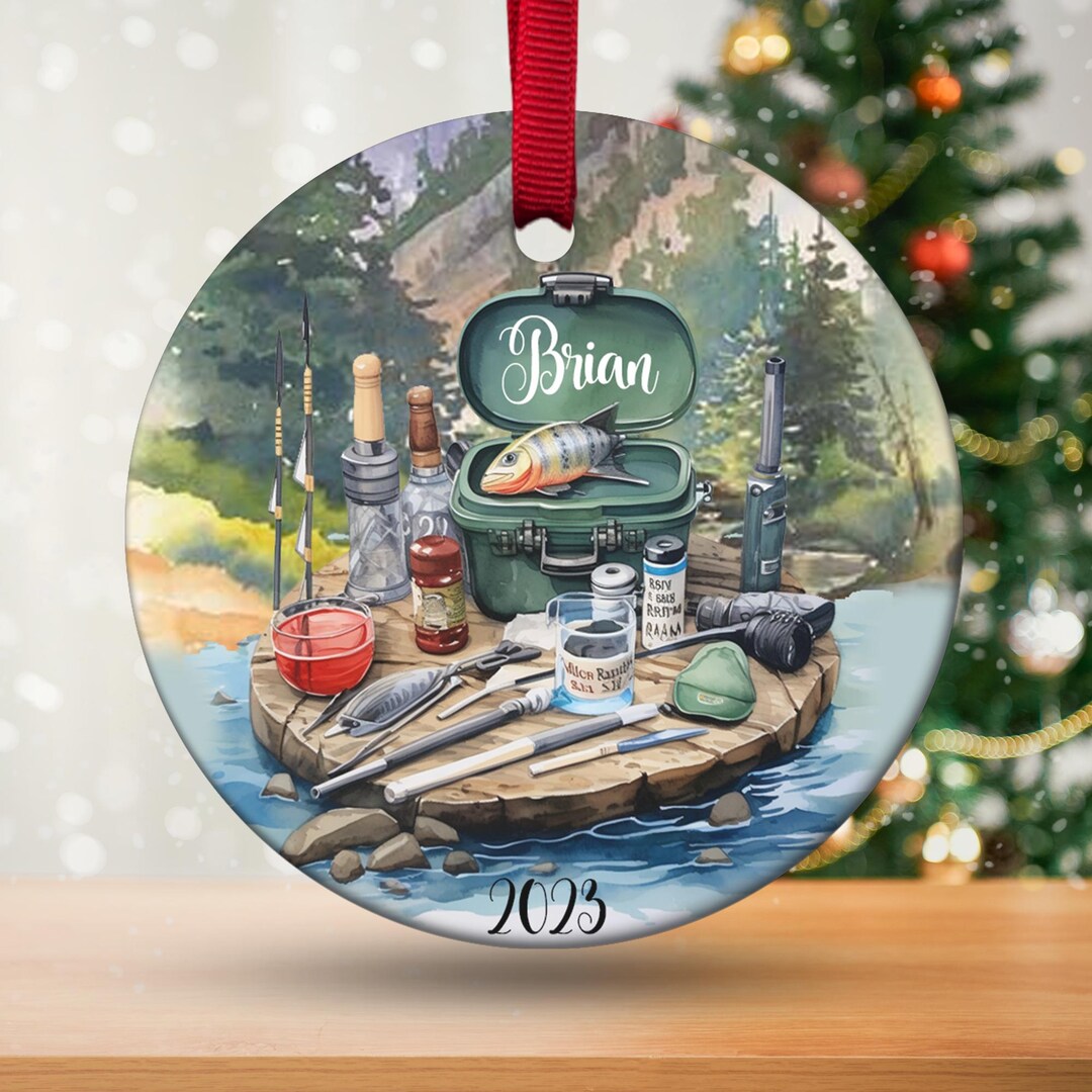 Personalized Fishing Christmas Ornament, Fisherman Tackle Box Ornament ...