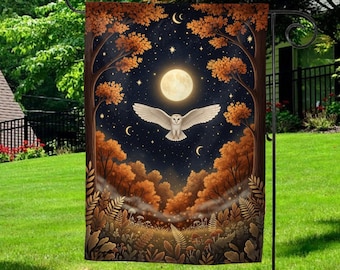 Night Owl Garden Flag Autumn Forest Night Owl Dark Ambience Fall Patio Decor Outdoor House Banner Fall Owl Front Door Decor D2KH10