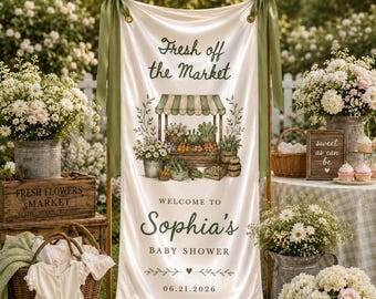 Market Baby Shower Welcome Sign, Fresh Off The Market Fabric Banner, Farmers Market Baby Shower Decor, Custom Sign BRD-WG104