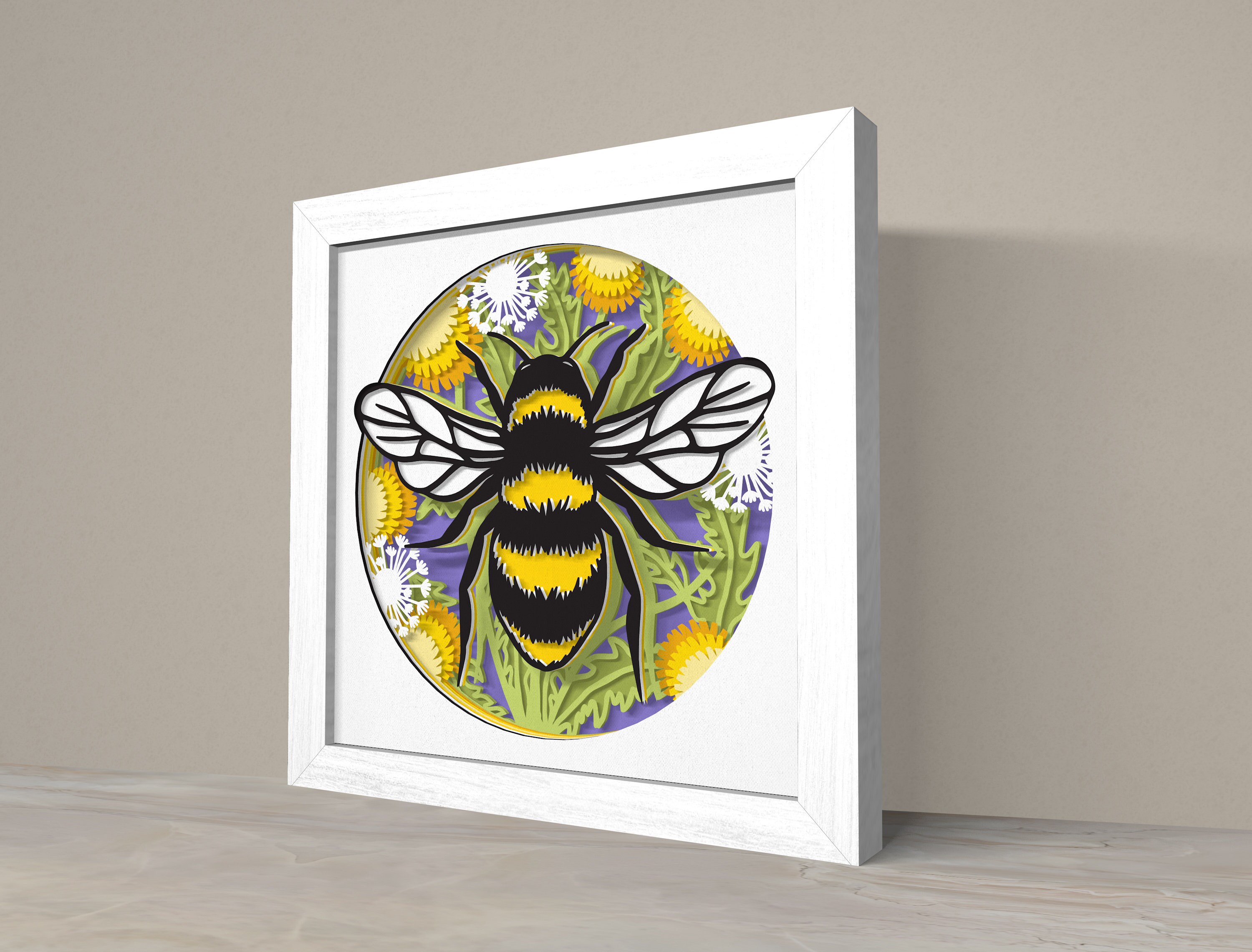 3D Honey Bee Shadow Box SVG, Bee 3D Box Svg ,bee Flower Svg ,spring Bee ...