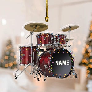 Personalized Drum Kit With Christmas Lights Ornament, Custom Drum Ornament, Drum Kit Christmas Ornament, Drummer Gifts D2NP06