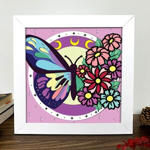Flower Butterfly Shadow Box 3D Svg, Flower Butterfly 3D Box Svg, Flower Butterfly Light Box Svg, Layered Cardstock Art, Shadow Box Template