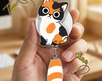 Portatarjetas retráctil con forma de gato, portatarjetas de identificación con forma de cola de gato, portatarjetas retráctil con forma de gatito para enfermera, portatarjetas retráctil, portatarjetas retráctil con forma de animal, regalo para técnico veterinario GAKN05-6