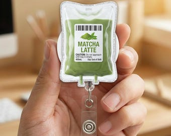 Matcha Latte Badge Reel, Cute Green Tea IV Bag Acrylic Badge Holder, Nurse ID Badge Reel Gift NHRA08-2
