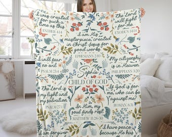 Personalized Christian Gift Blanket, Bible Blanket Family Gift, Custom Name Child of God Inspiration Blanket, Custom Sherpa Blanket JCJK26