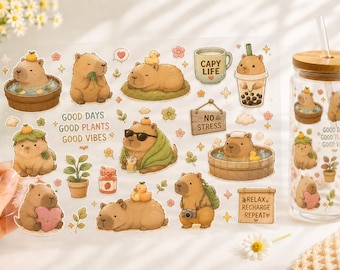 Pegatina UV DTF de capibara, calcomanía para taza de capibara adorable, pegatina kawaii para lata de vidrio de capibara, transferencia para taza Libbey, regalo para amantes de los capibaras NRD-NTH07
