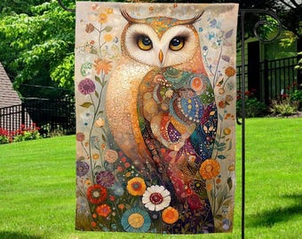 Elegant Owl Garden Flag, Floral Home Decor, Outdoor Decoration, Seasonal Yard Banner, Unique Gift for Nature Lovers D2GG03