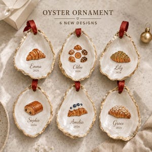 Personalized Croissant Oyster Ornament, Pastry Lover Christmas Shell Ornament, Custom Name Bakery Gift, Foodie Christmas Keepsake GAN303-RD