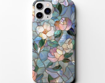 Aesthetic Stained Glass Rose Phone Case for iPhone 16 iPhone 15 iPhone 14 iP 13 pro max,Pixel 8,Samsung Galaxy S24 Floral Phone Case BYM217
