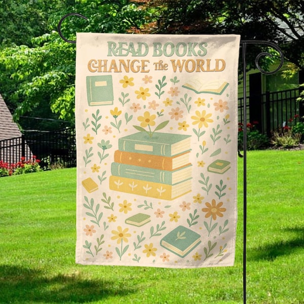Bandera "Leer Libro Cambia el Mundo", Bandera de Biblioteca Gratuita, Bandera de Libro, Regalo para Amantes de los Libros, Decoración para Amantes de los Libros, Letrero de Bienvenida, Decoración de Jardín G5MA22