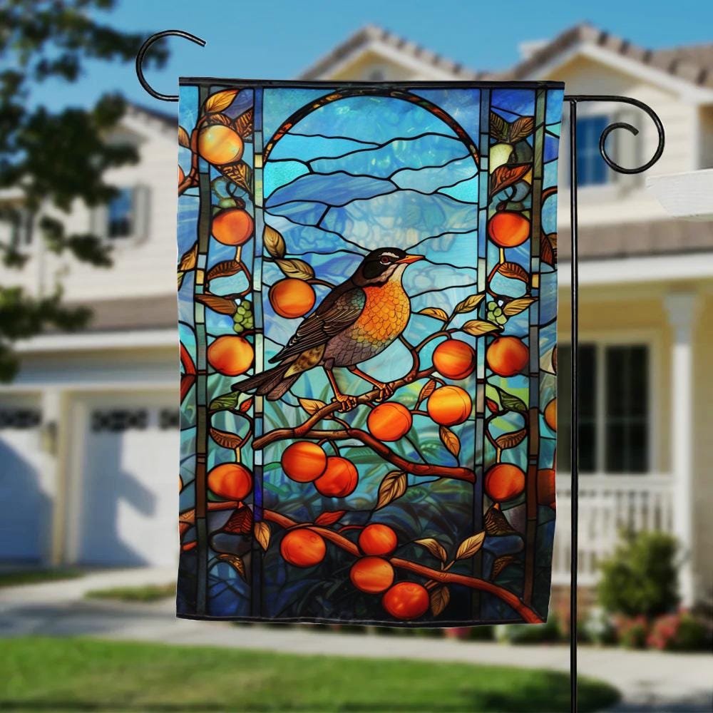 Cardinal Garden Flag, Personalized Stained Glass Cardinal House