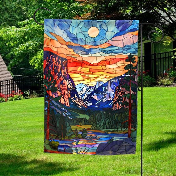 Mountain Range Stained Glass Flag, Nature Flag, Mountain Flag